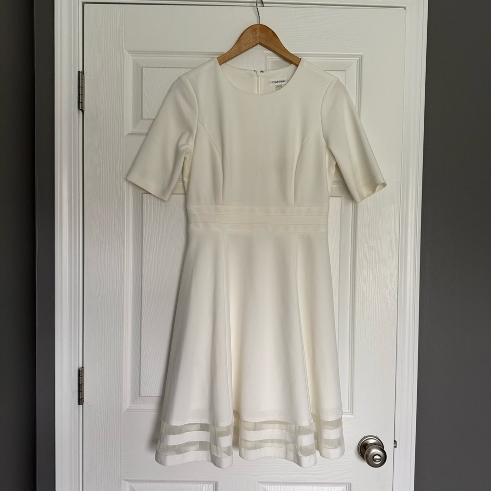 Calvin Klein Cream Midi Dress with Short Sleeves